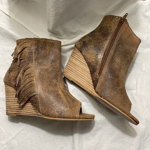 Diba True “In a Moment” Cognac Puma Leather Peep Toe Booties Size 8